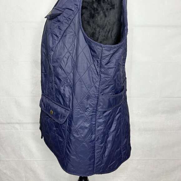 Talbots Woman 1X Navy Quilted Puffer Vest Full Zipper with Snap Cover Nylon - Picture 6 of 9
